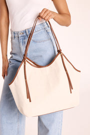 Cassandra Shoulder Bag - Cream Linen Tan