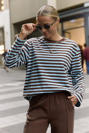 Carter Long Sleeve Tee - Chocolate Blue Stripe