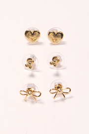 Clara Bow & Heart Earrings 3 Pack - Gold
