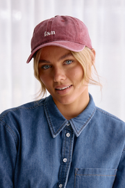 Gigi Washed Denim Cap - Burgundy