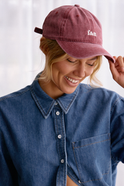 Gigi Washed Denim Cap - Burgundy
