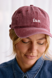 Gigi Washed Denim Cap - Burgundy