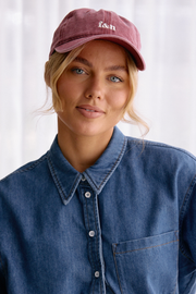 Gigi Washed Denim Cap - Burgundy