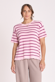 Jasper Knitted Tee - Pink Burgundy Stripe