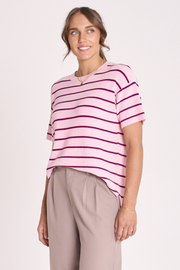 Jasper Knitted Tee - Pink Burgundy Stripe
