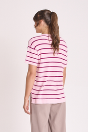 Jasper Knitted Tee - Pink Burgundy Stripe