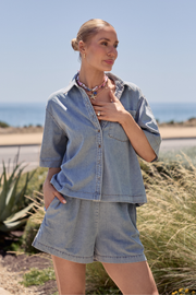 Arlo Cropped Shirt - Summer Blue