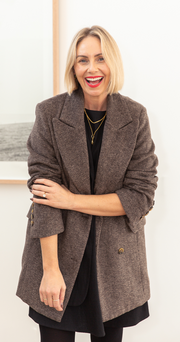 Austin Cropped Coat - Cocoa Herringbone