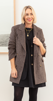 Austin Cropped Coat - Cocoa Herringbone