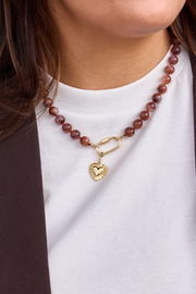 Mocha Marble Charm Necklace - Large Clasp