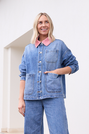 PRE-ORDER Peta Denim Jacket - Pink Trim