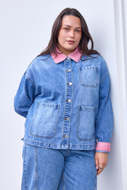 PRE-ORDER Peta Denim Jacket - Pink Trim