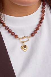Mocha Marble Charm Necklace - Large Clasp