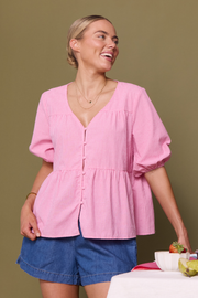 Lottie Short Sleeve Top - Pink Gingham