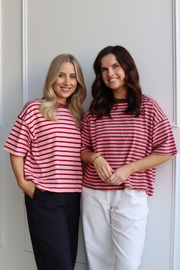 Carter Boxy Tee - Pink Burgundy Stripe