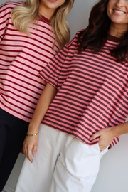Carter Boxy Tee - Pink Chocolate Stripe