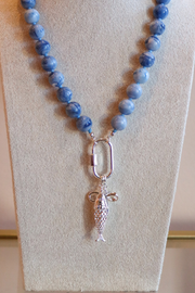 Periwinkle Blue Charm Necklace - Large Silver Clasp