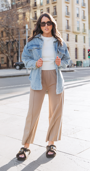Noah Cropped Pant - Camel Stripe