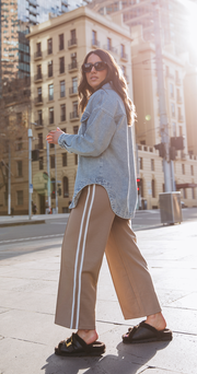 Noah Cropped Pant - Camel Stripe