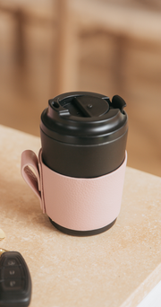 Reusable Cup 8oz with Leather Sleeve - Coal & Pink