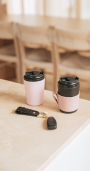 Reusable Cup 8oz with Leather Sleeve - Coal & Pink