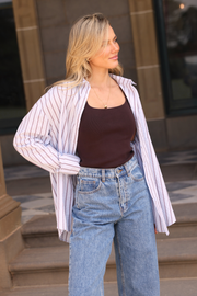 Emily Shirt - Blue Chocolate Stripe