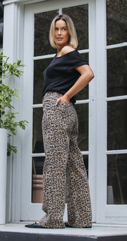 Cassie Wide Leg Jean - Dark Leopard