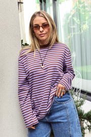 PRE-ORDER Carter Long Sleeve Tee - Chocolate Grape Stripe