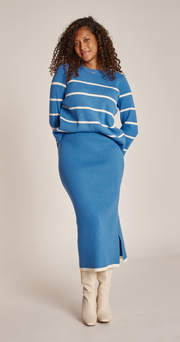 Harriet Ribbed Skirt - Blue Cream