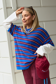 Jasper Knitted Tee - Cobalt Retro Stripe
