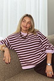 Maisie Knit - Lilac Chocolate Stripe