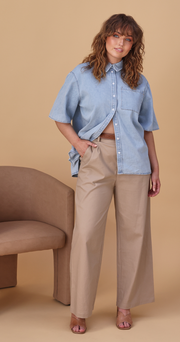 Carrie Linen Blend Pant - Camel