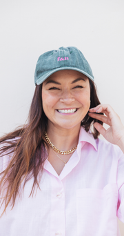 Gigi Washed Denim Cap - Forest Green