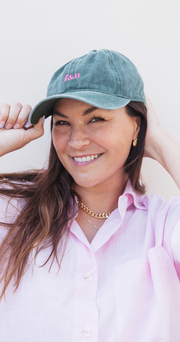 Gigi Washed Denim Cap - Forest Green