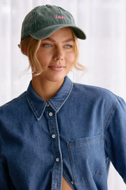 Gigi Washed Denim Cap - Forest Green