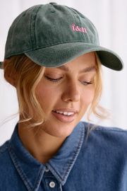 Gigi Washed Denim Cap - Forest Green