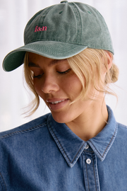 Gigi Washed Denim Cap - Forest Green
