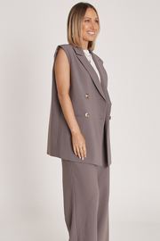 Hayley Sleeveless Blazer - Taupe