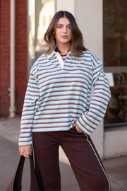 Finn Long Sleeve Rugby Top -  Blue Chocolate Stripe