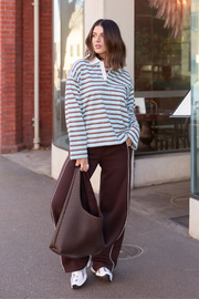 Noah Wide Pant - Dark Chocolate Piping