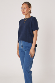 Jasper Knitted Tee - Navy