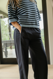 Noah Wide Pant - Navy Powder Blue Piping