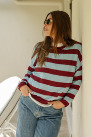 Avery Knit - Wine Blue Stripe