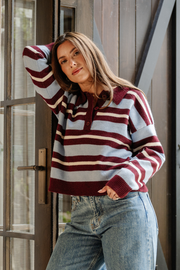 Stefi Knit - Wine Blue Stripe
