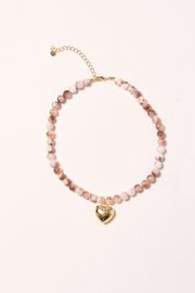 Florence Beaded Heart Necklace - Chocolate Ripple