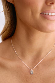 Initial Tag Charm Necklace - Silver