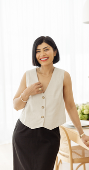 Carrie Linen Blend Vest - Cream