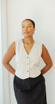 Carrie Linen Blend Vest - Cream