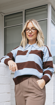 Stefi Rugby Knit - Blue Chocolate Stripe
