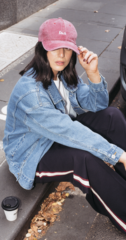 Gigi Washed Denim Cap - Burgundy